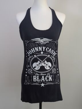 Johnny Cash Zion Rootswear The Man In Black Graphic Racerback Tank Top Black